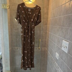 Anne Klein Brown V-Neck Midi Sundress